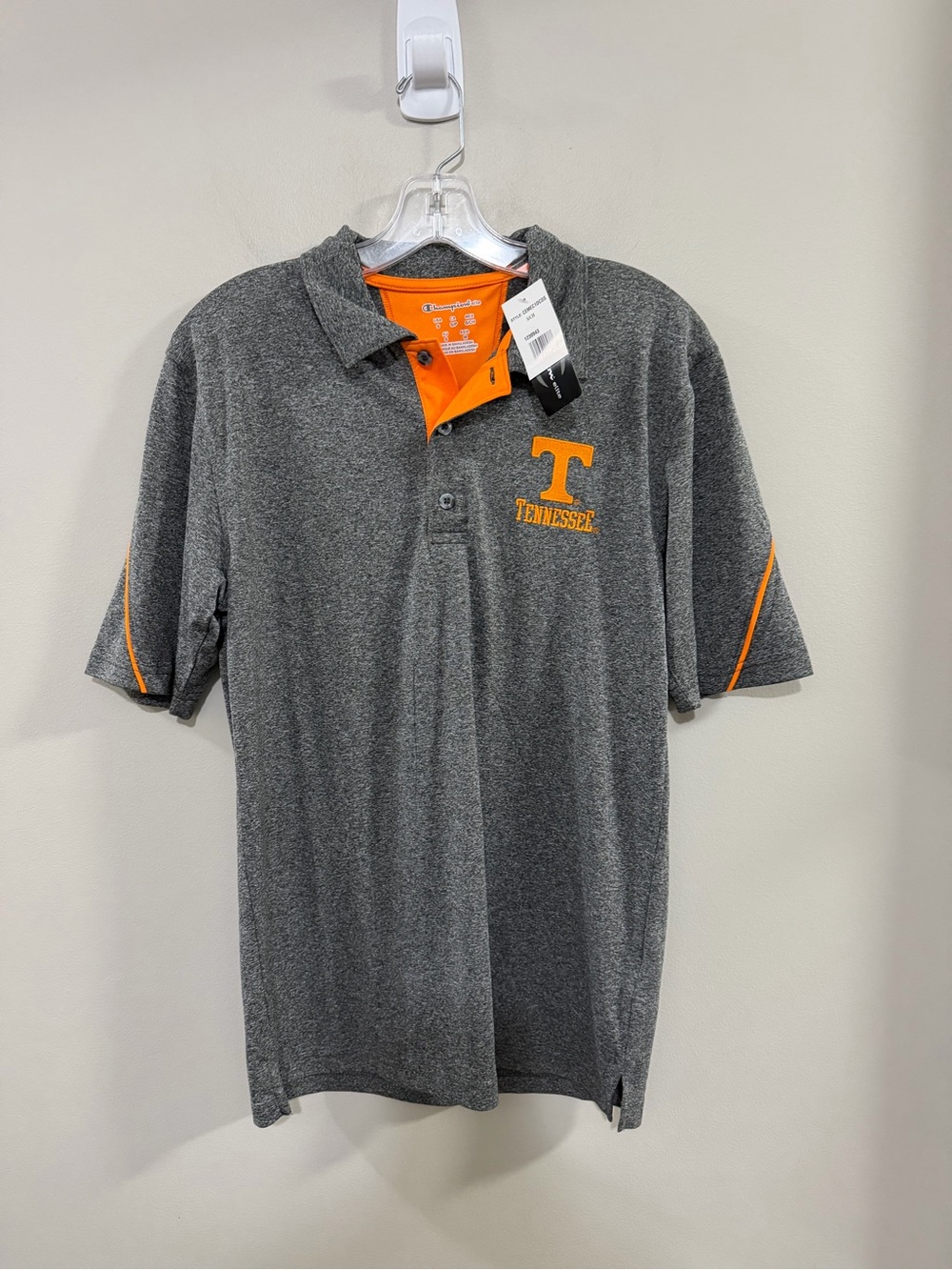 NWT Champion elite Gray Polo with Orange Tennessee Logo. University of Tennessee